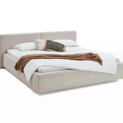 Doppelbett Kubrik 180x200cm mit Stauraum und Matratze - beige gerippter Samt