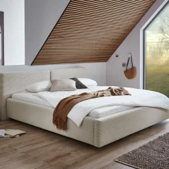 Doppelbett Kubrik 180x200cm mit Stauraum und Matratze - beige gerippter Samt