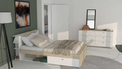 Doppelbett Liva - 160x200cm - mit Stauraum - weiß/Eiche Dekor