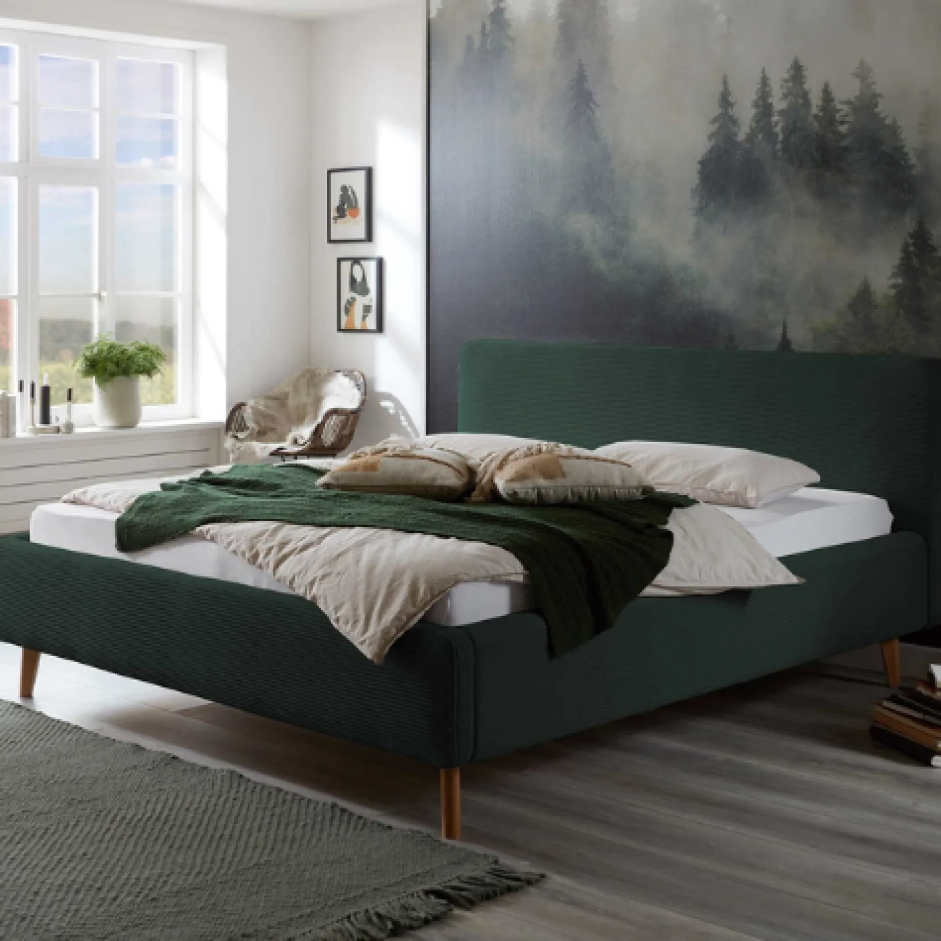 Doppelbett Madras 180x200cm Rippensamt - dunkelgrün