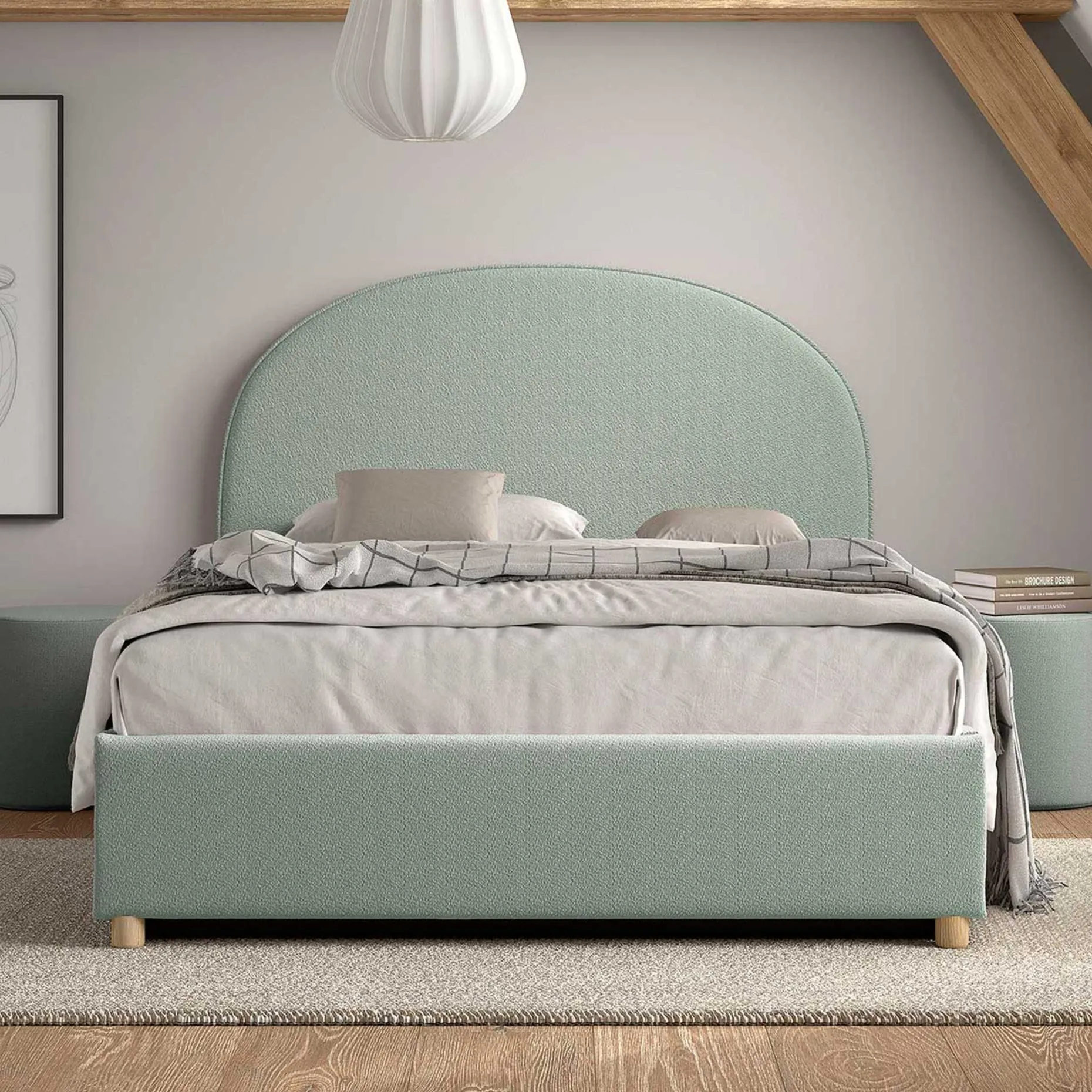 Doppelbett Maeva mit Nachttischen - 140x200cm - mit Stauraum - grün