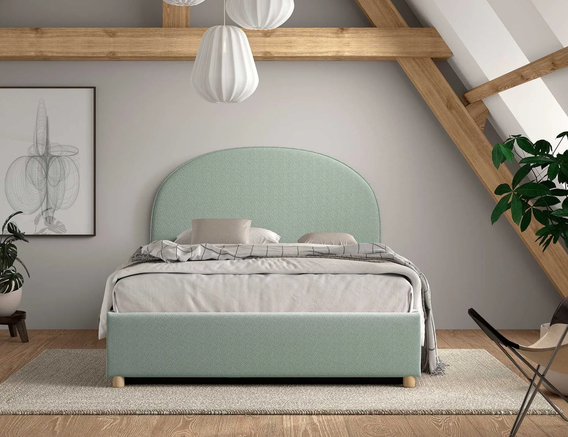 Doppelbett Maeva mit Nachttischen - 140x200cm - mit Stauraum - grün