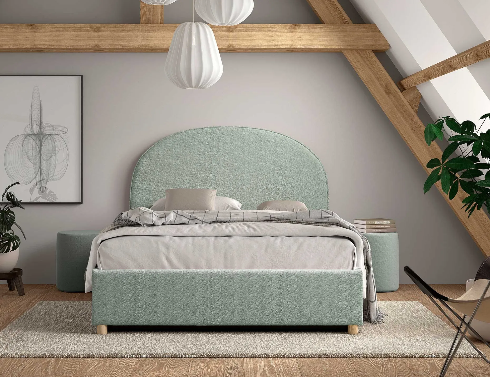 Doppelbett Maeva mit Nachttischen - 140x200cm - mit Stauraum - grün