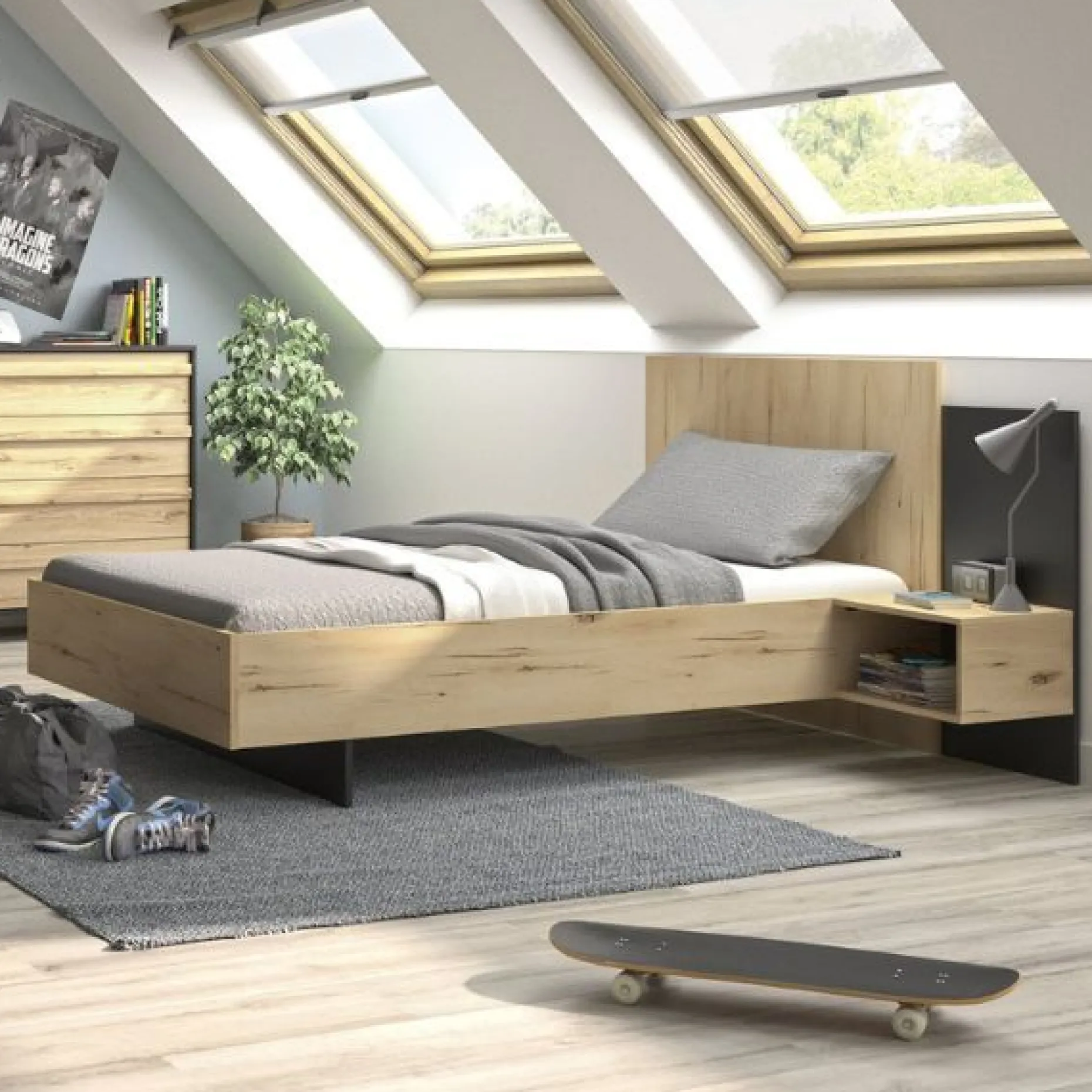 Doppelbett Mimizan | 120 x 200 cm | Helvezia Oak Design