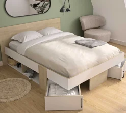 Doppelbett mit Stauraumschubladen Swivel | 160 x 194 x 80 cm | Eiche Blond Design