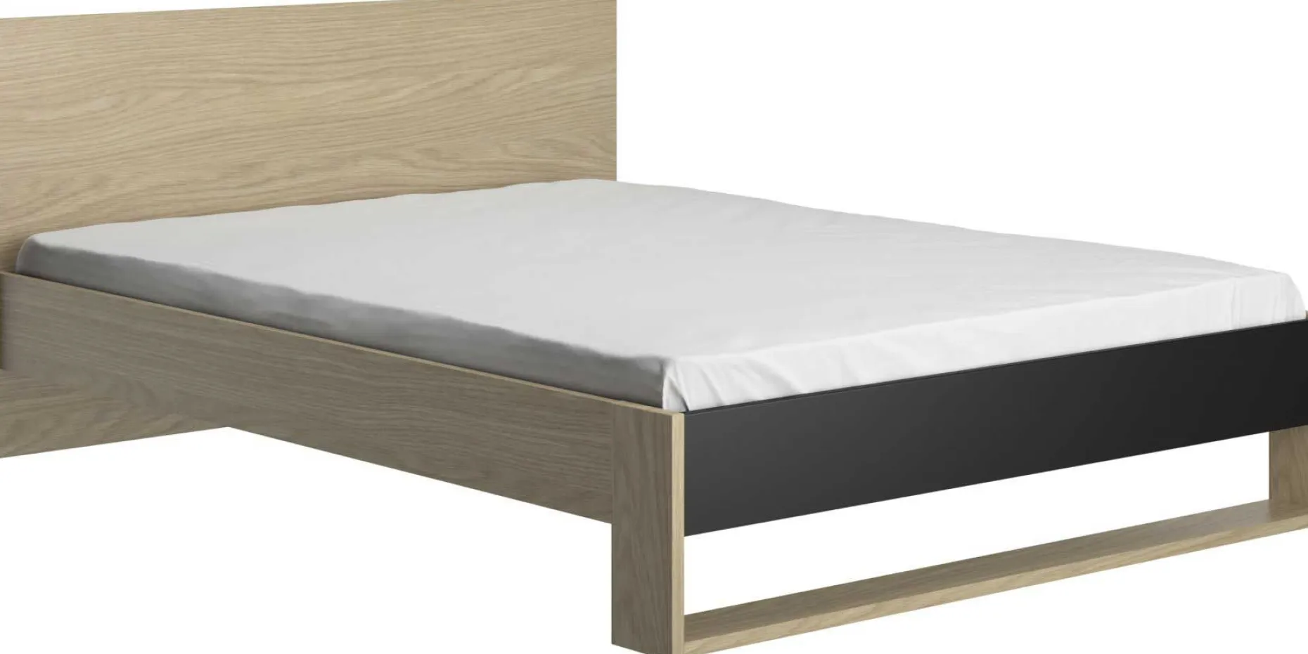 Doppelbett Nael - 140x200cm - Eiche Dekor/schwarz