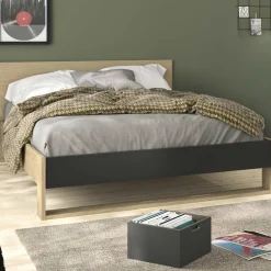 Doppelbett Nael - 140x200cm - Eiche Dekor/schwarz