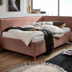 Doppelbett Ollie | Mit Rückenlehne | 140 x 200 cm | Rosa Design