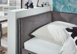 Doppelbett Ollie | Mit Rückenlehne | 140 x 200 cm | Design Grau
