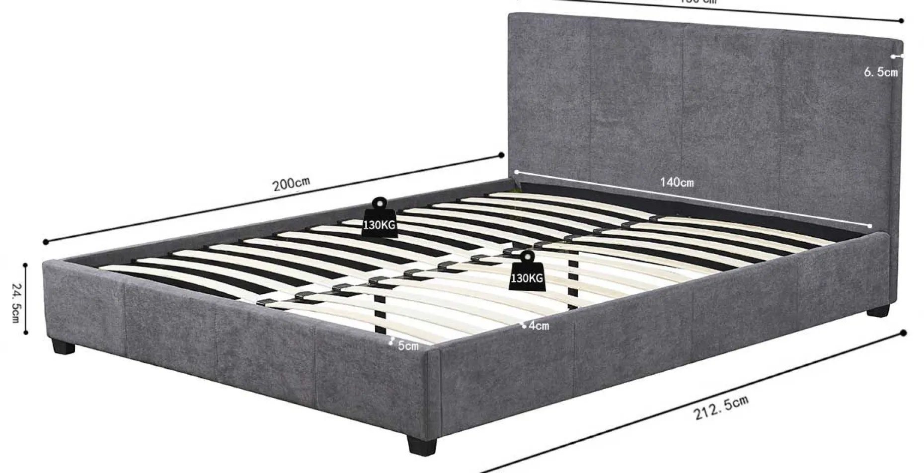 Doppelbett Romano - 140x200cm - mit Lattenrost - grau