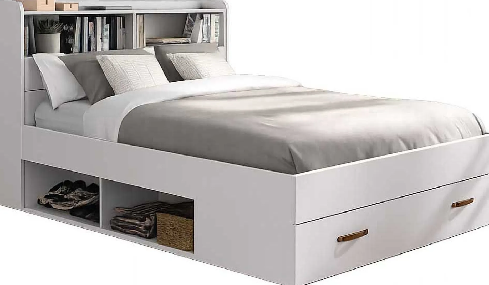 Doppelbett Sabri 140x190cm, 3 Schubladen - weiß