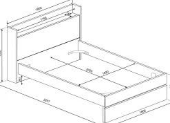 Doppelbett Sanna 180x200 - Dekor Eiche hell/ schwarz