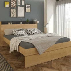 Doppelbett Sanna 180x200 - Dekor Eiche hell/ schwarz