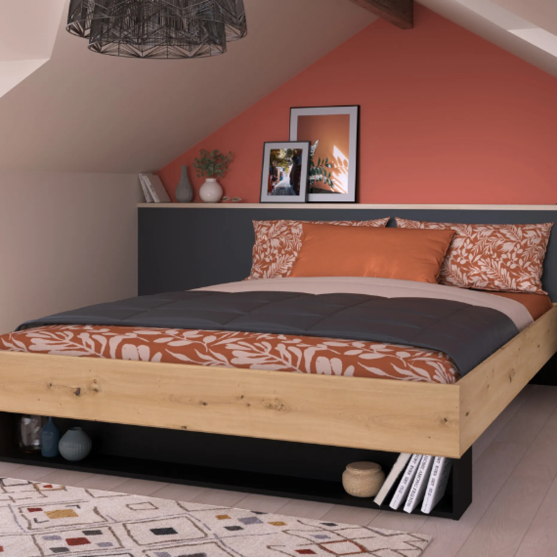 Doppelbett Stamp | 206 x 163,8 x 37,7 cm | Artisan Oak Brown