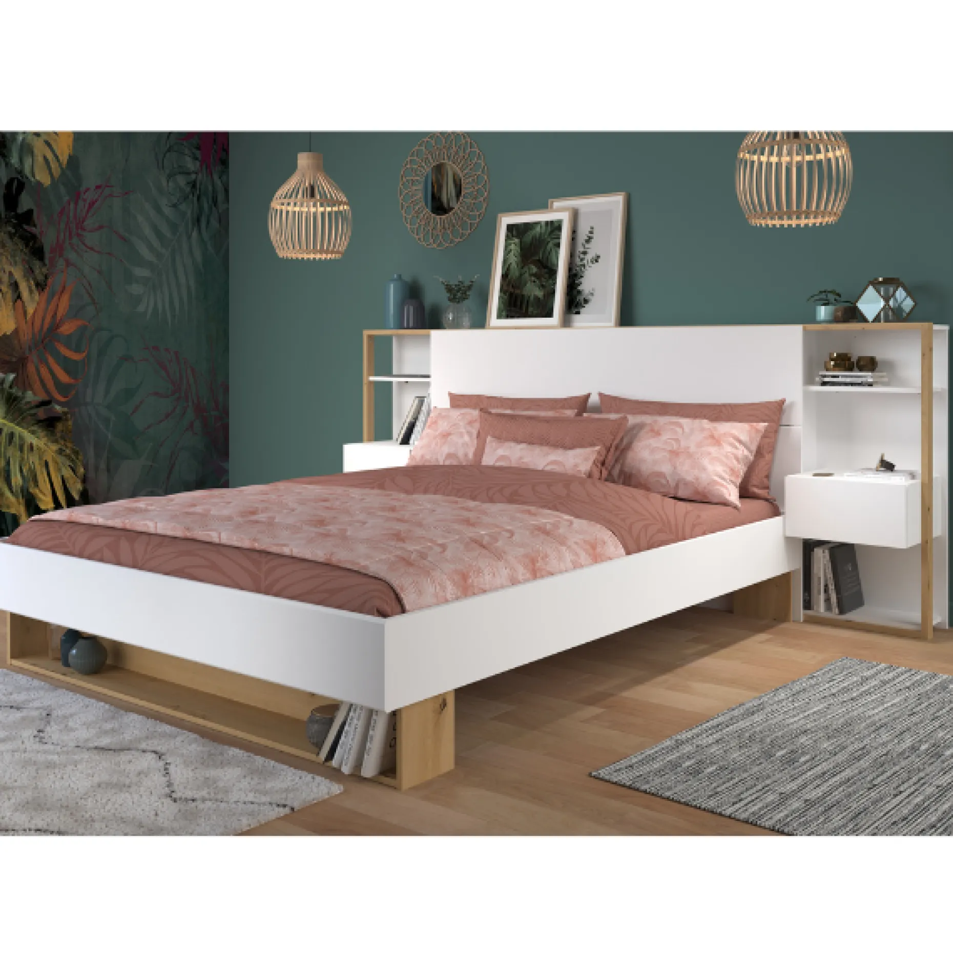 Doppelbett Stamp | 206 x 163,8 x 37,7 cm | Artisan Oak White