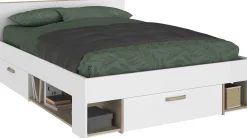 Doppelbett Sueno 140x200cm mit Stauraum - weiß/Eiche Dekor