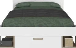 Doppelbett Sueno 140x200cm mit Stauraum - weiß/Eiche Dekor