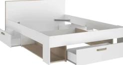 Doppelbett Sueno 140x200cm mit Stauraum - weiß/Eiche Dekor