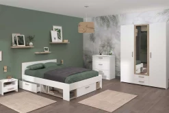 Doppelbett Sueno 140x200cm mit Stauraum - weiß/Eiche Dekor