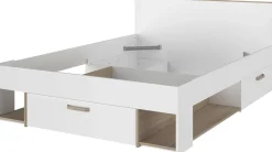 Doppelbett Sueno 140x200cm mit Stauraum - weiß/Eiche Dekor