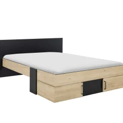 Doppelbett Swip 140x190cm, 2 Schubladen - Eiche Dekor/schwarz