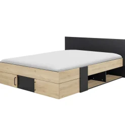 Doppelbett Swip 140x190cm, 2 Schubladen - Eiche Dekor/schwarz