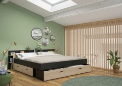 Doppelbett Tonight - 180x200cm - mit Schubladen - Eiche Dekor/schwarz
