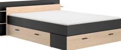 Doppelbett Tonight - 180x200cm - mit Schubladen - Eiche Dekor/schwarz