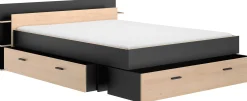 Doppelbett Tonight - 180x200cm - mit Schubladen - Eiche Dekor/schwarz