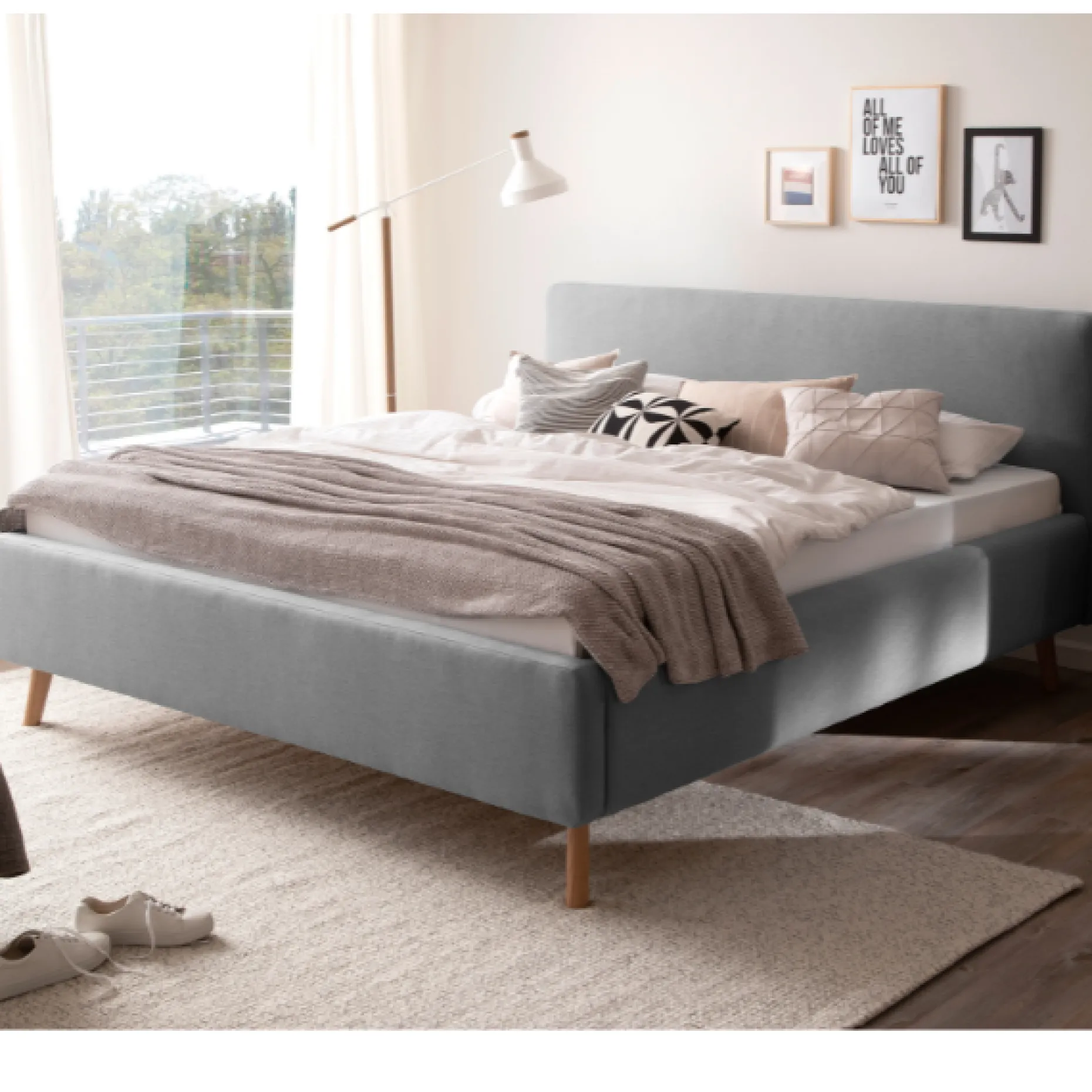 Doppelbett Tony 180x200cm mit Stauraum - grau