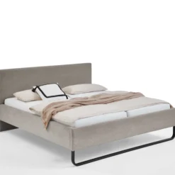 Doppelbett Velma 180x200cm Rippensamt - taupe