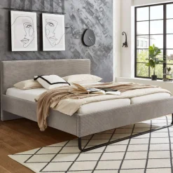 Doppelbett Velma 180x200cm Rippensamt - taupe