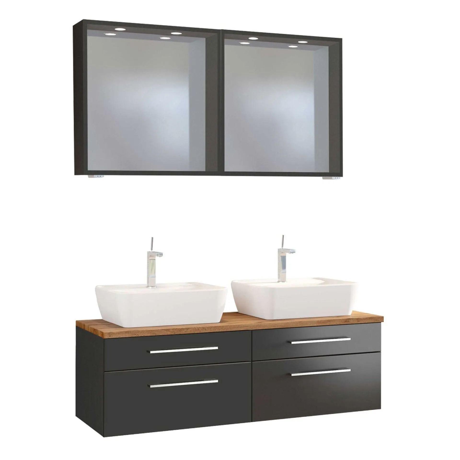 Held Doppelwaschtischschrank mit Spiegel Dasa 120cm 4 Schubladen - graphit/matt