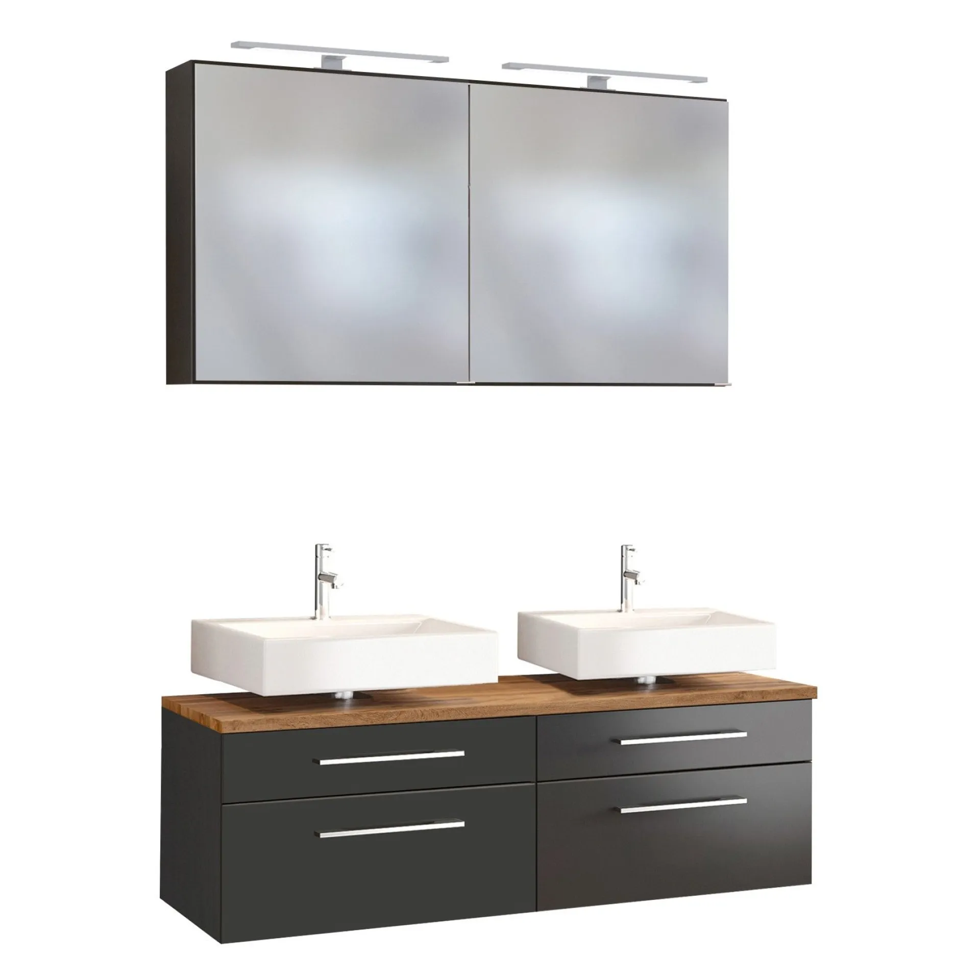 Held Doppelwaschtischunterschrank mit Spiegelschrank Dasa 120cm 4 Schubladen - graphit/matt