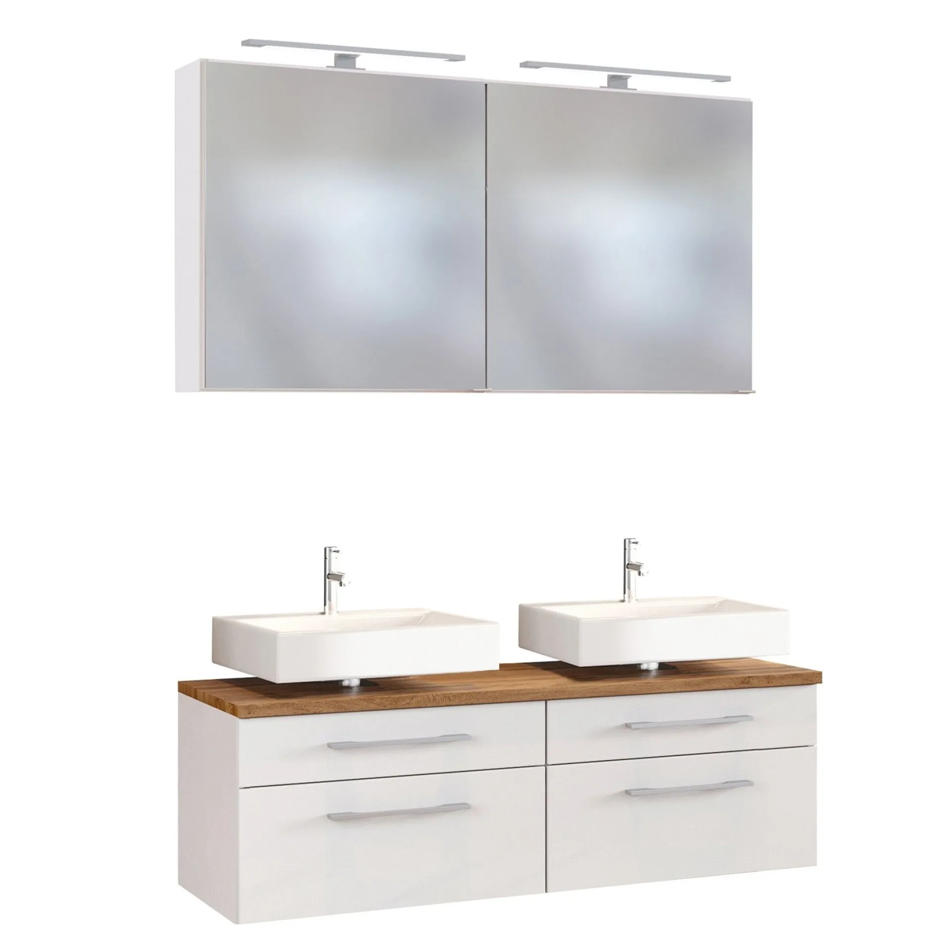 Held Doppelwaschtischunterschrank mit Spiegelschrank Dasa 120cm 4 Schubladen - weiss