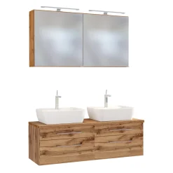 Held Doppelwaschtischunterschrank mit Spiegelschrank Dasa 120cm 4 Schubladen - Eiche wotan