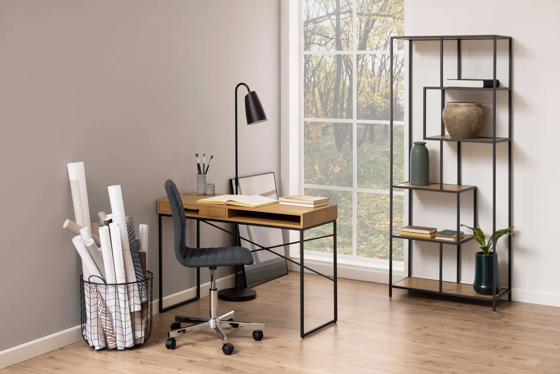 Emob Dover Schreibtisch 110cm - mit Ablageschublade - Wildeiche