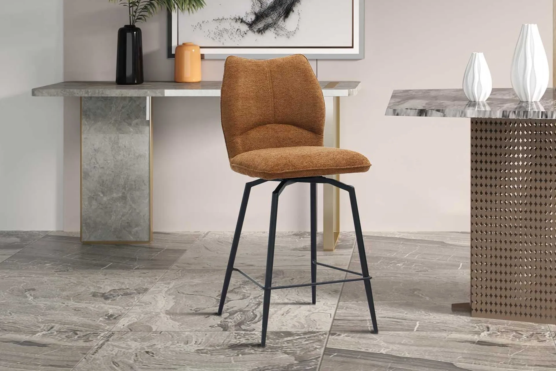 Rousseau Drehbarer Barhocker Lara | 48 x 56 x 103 cm | Rust-design