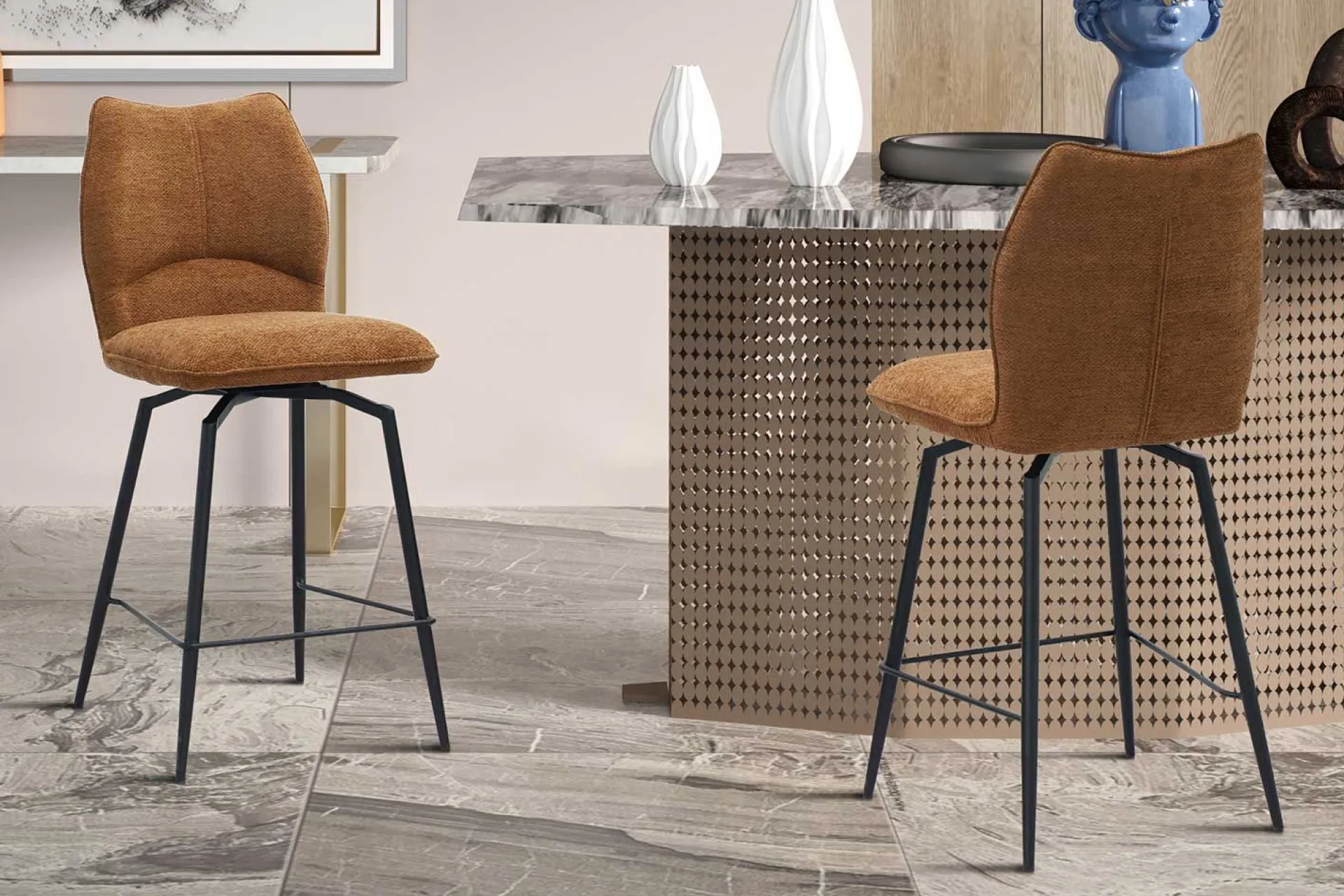 Rousseau Drehbarer Barhocker Lara | 48 x 56 x 103 cm | Rust-design