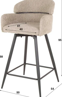 Emob Drehbarer Barhocker Rachida - 50x54x95cm - Bouclé-Stoff