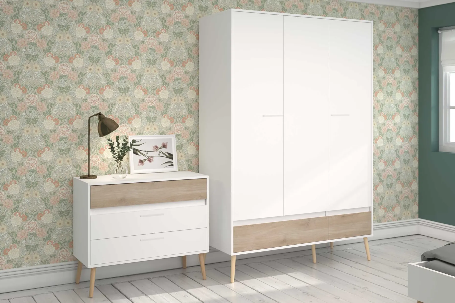 Dresser Hardy 135cm mit 3 Tren - Molke/Eiche