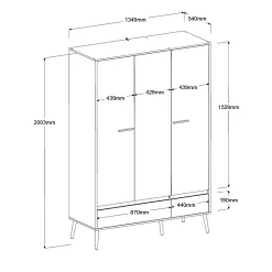 Dresser Hardy 135cm mit 3 Tren - Molke/Eiche