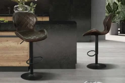 Rousseau Dunkeler Barhocker Malaga | Metallbeine und Vintage-PU-Polsterung