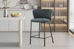 Rousseau Dunkelgrauer Stoff-Barhocker Arthur | Metallbeine | 88,5x53x50,5cm