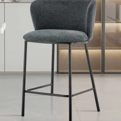Rousseau Dunkelgrauer Stoff-Barhocker Arthur | Metallbeine | 88,5x53x50,5cm