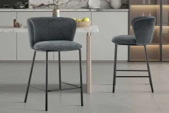 Rousseau Dunkelgrauer Stoff-Barhocker Arthur | Metallbeine | 88,5x53x50,5cm