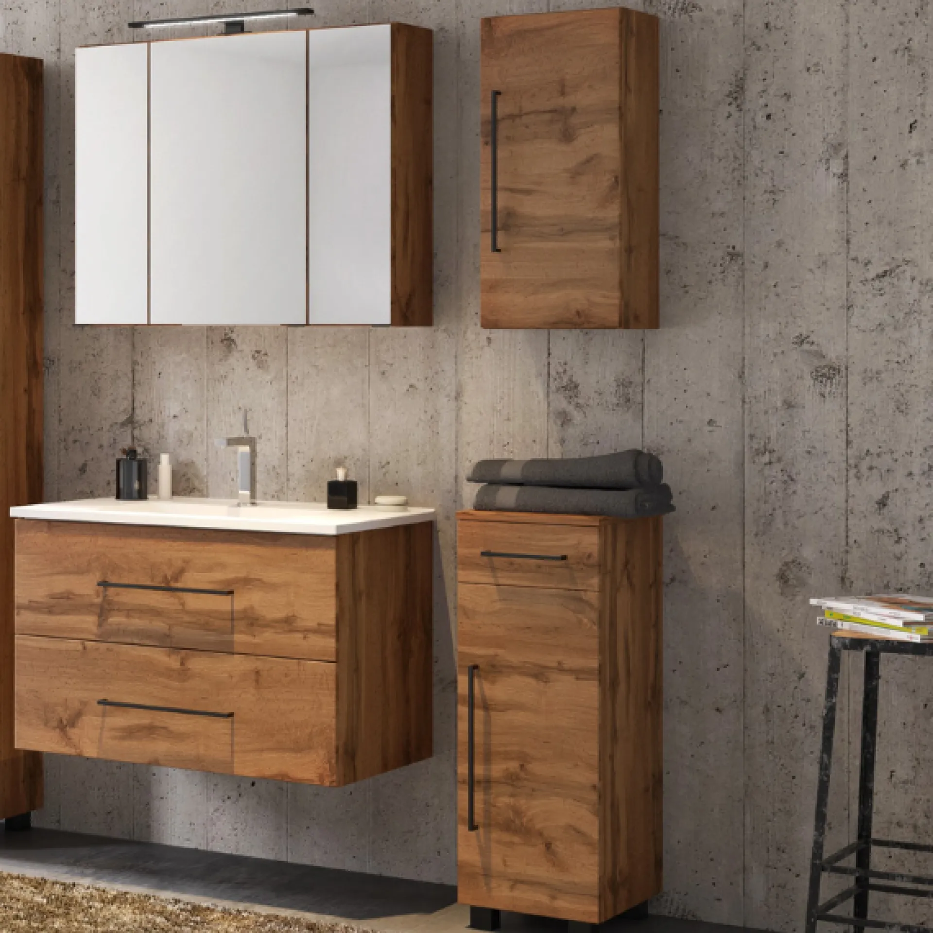 Held DusanBadezimmer : Spiegelschrank, Waschtischschrank, Hängeschränke - wotan oak