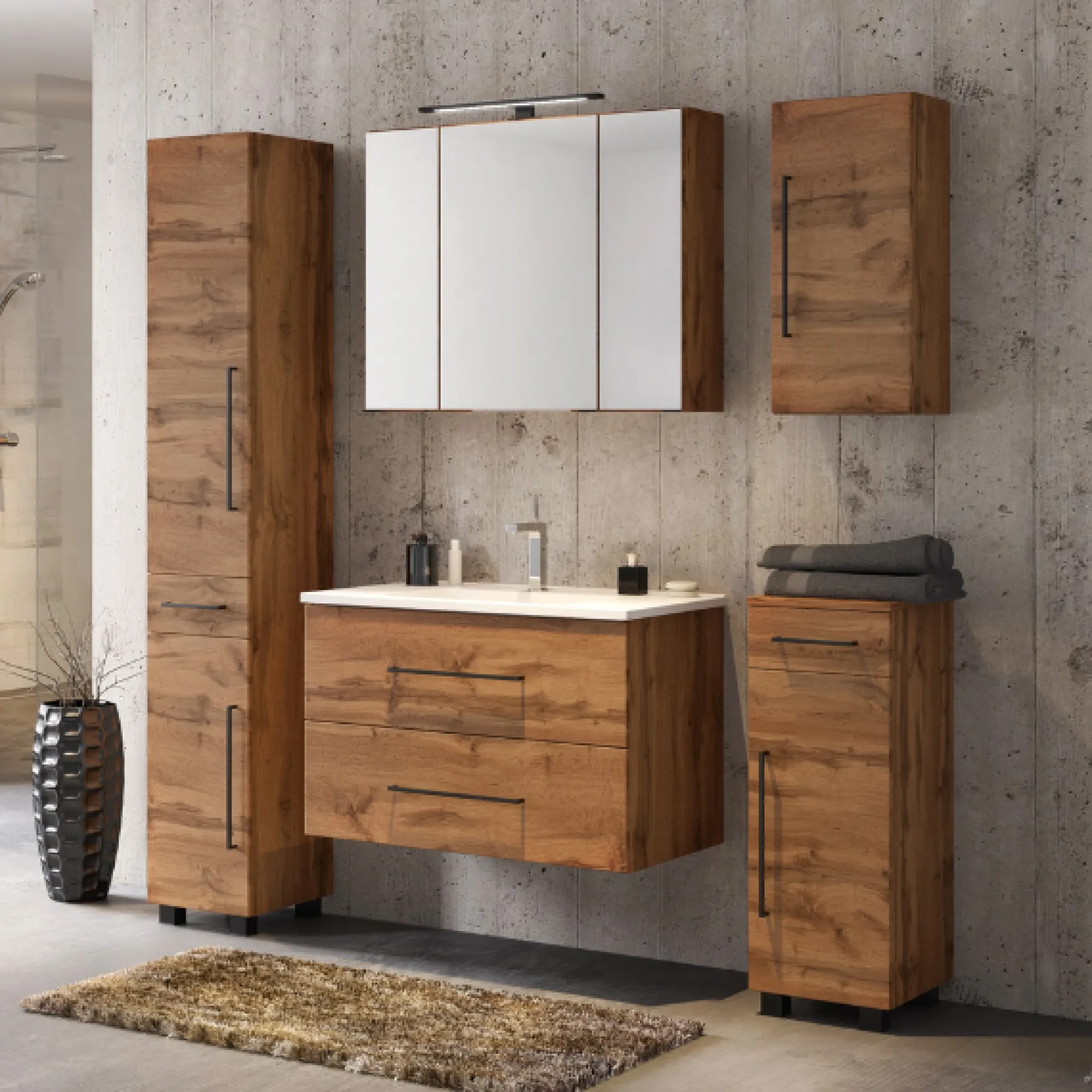 Held DusanBadezimmer : Säulenschrank, Spiegelschrank, Waschtischschrank, Hängeschränke - wotan oak