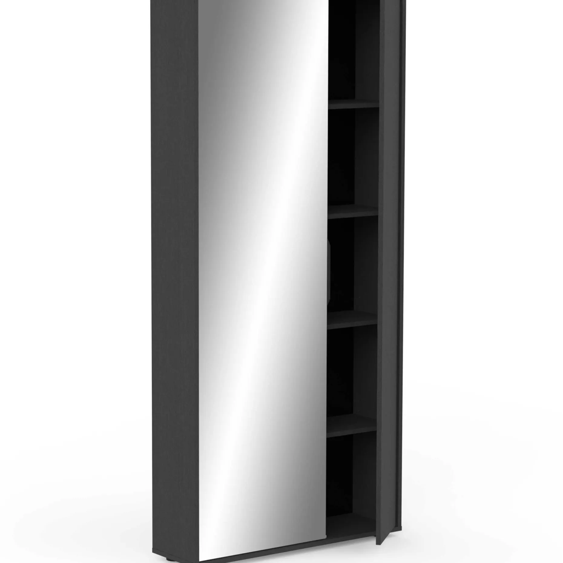 Ebony Schuhschrank 83x24x178cm - mit Spiegel - schwarz