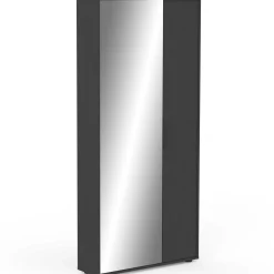 Ebony Schuhschrank 83x24x178cm - mit Spiegel - schwarz